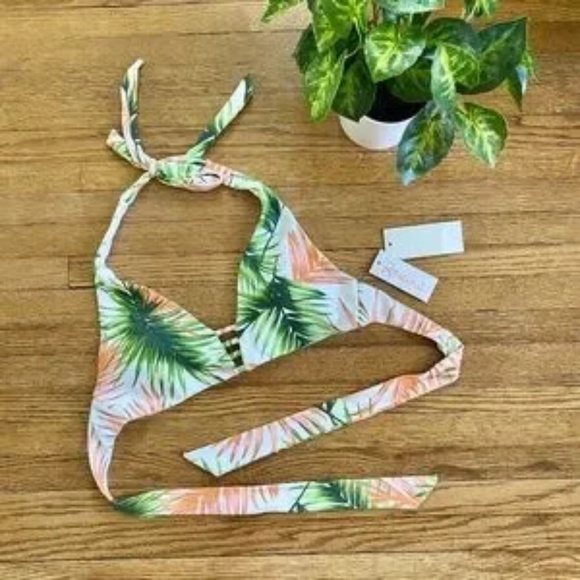 Raisins NWT Palm Bralette Halter Bikini Swim Top Hawaii Tropical Print Size M - Picture 2 of 9